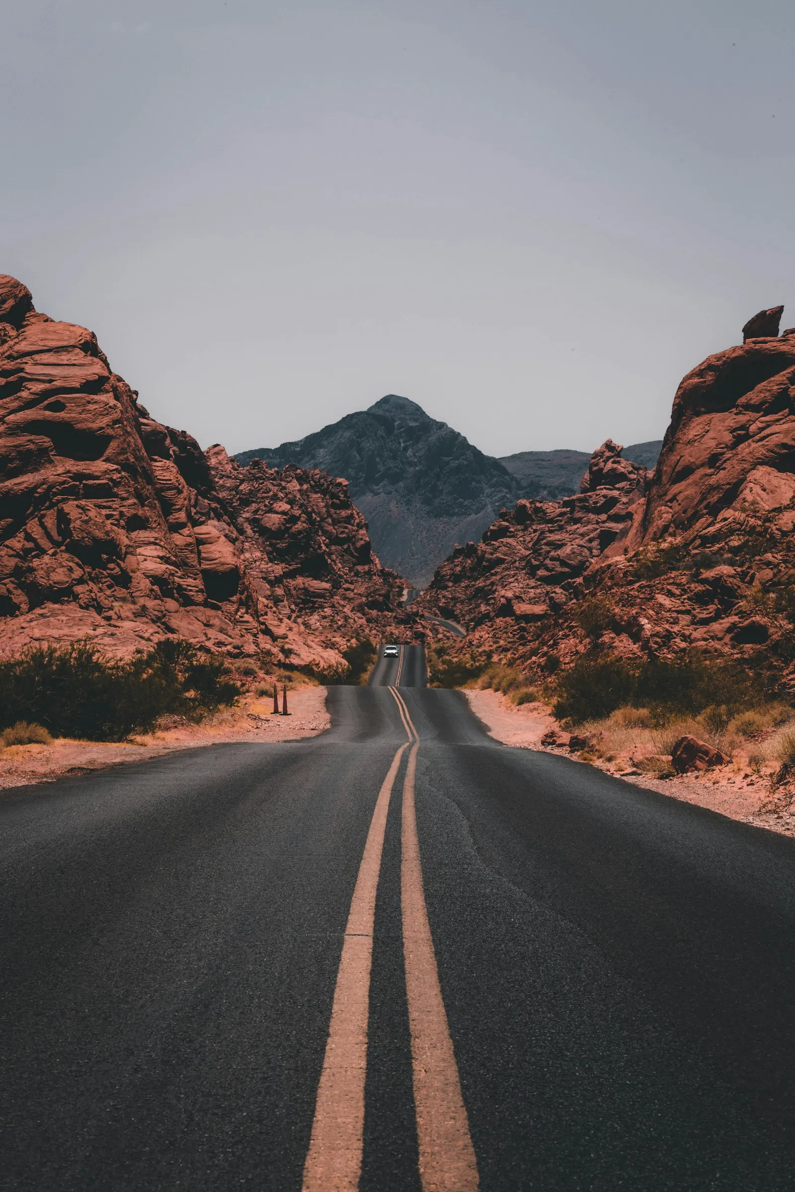 A road winding through a mountain landscape.